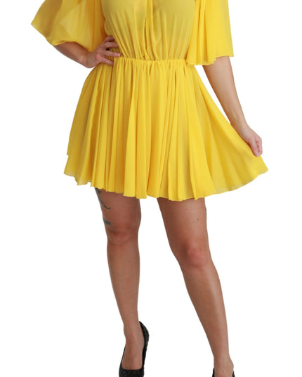 Dolce & Gabbana Yellow Pleated A-line Mini 100% Silk Dress