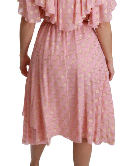 Dolce & Gabbana Silk Pink Polka Dots Pleated A-line Midi Dress
