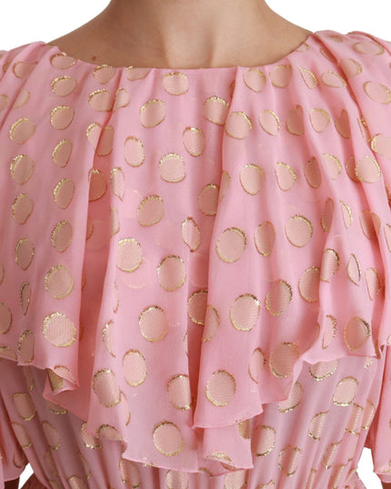 Dolce & Gabbana Silk Pink Polka Dots Pleated A-line Midi Dress