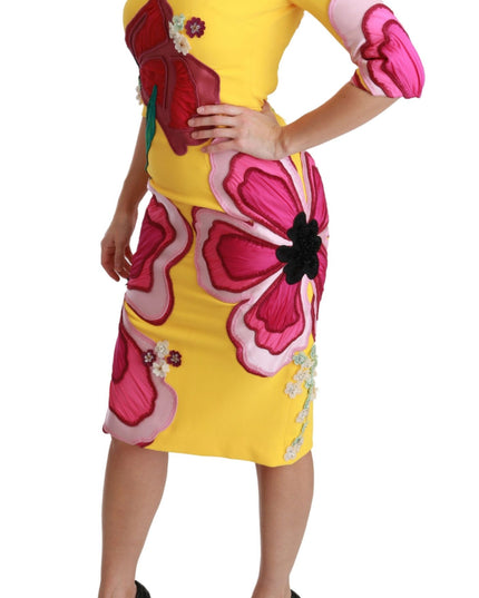 Dolce & Gabbana Yellow Floral Crystal Bodycon Sheath Dress