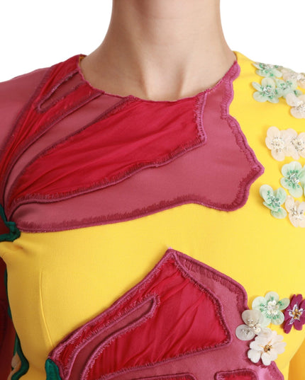 Dolce & Gabbana Yellow Floral Crystal Bodycon Sheath Dress