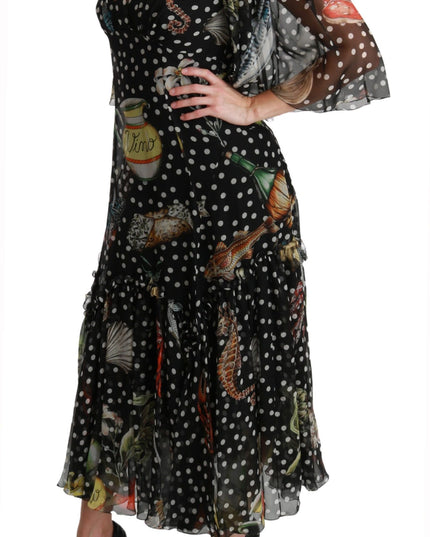 Dolce & Gabbana Black Sea Fish Sicily A-line Shift Dress