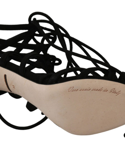 Dolce & Gabbana Black Suede Strap Stilettos Shoes Sandals