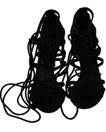 Dolce & Gabbana Black Suede Strap Stilettos Shoes Sandals
