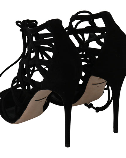 Dolce & Gabbana Black Suede Strap Stilettos Shoes Sandals