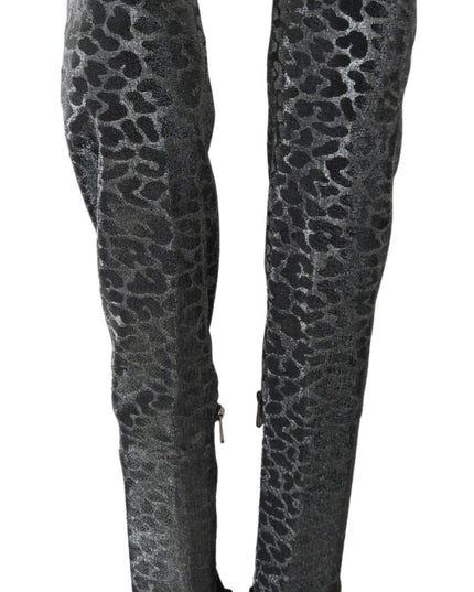 Dolce & Gabbana Gray Leopard High Top Sneakers Booties Shoes