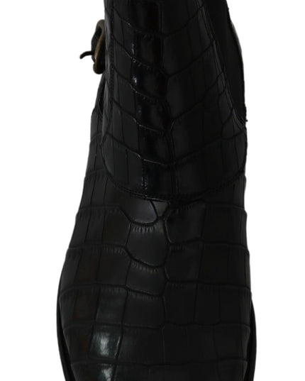 Dolce & Gabbana Black Crocodile Leather Derby Boots Shoes