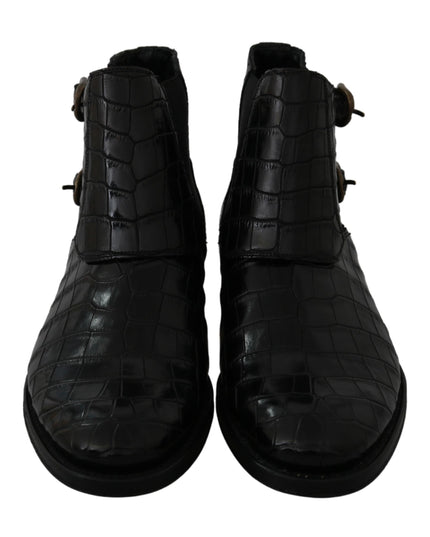 Dolce & Gabbana Black Crocodile Leather Derby Boots Shoes