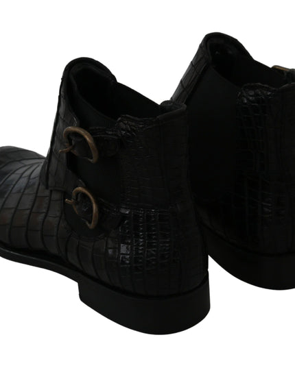 Dolce & Gabbana Black Crocodile Leather Derby Boots Shoes