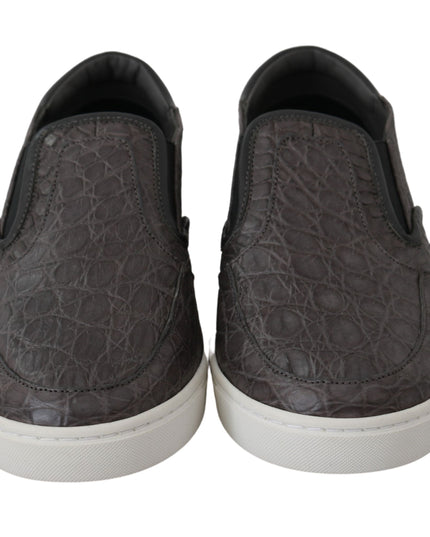 Dolce & Gabbana Gray Leather Flat Caiman Mens Loafers Shoes