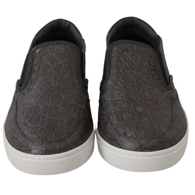 Dolce & Gabbana Gray Leather Flat Caiman Mens Loafers Shoes