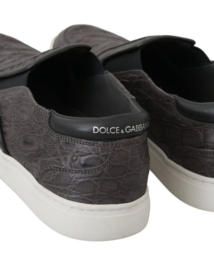 Dolce & Gabbana Gray Leather Flat Caiman Mens Loafers Shoes