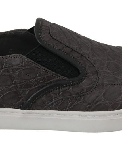 Dolce & Gabbana Gray Leather Flat Caiman Mens Loafers Shoes