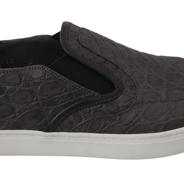 Dolce & Gabbana Gray Leather Flat Caiman Mens Loafers Shoes