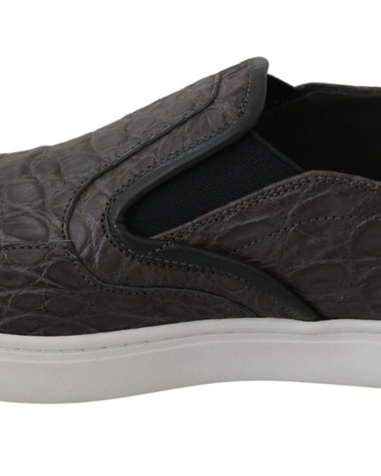 Dolce & Gabbana Gray Leather Flat Caiman Mens Loafers Shoes
