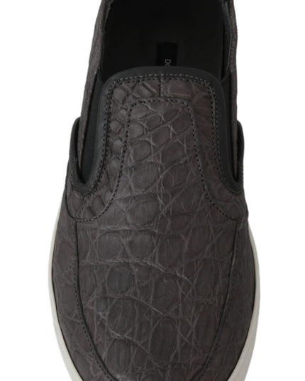 Dolce & Gabbana Gray Leather Flat Caiman Mens Loafers Shoes
