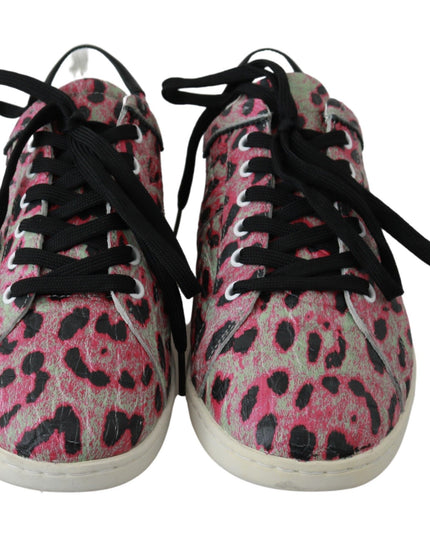 Dolce & Gabbana Pink Leopard Print Training Leather Flat Sneakers