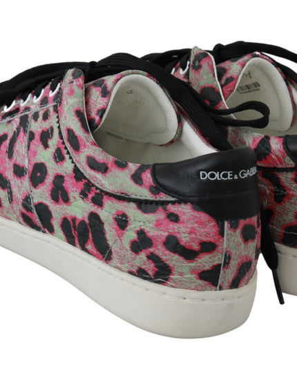 Dolce & Gabbana Pink Leopard Print Training Leather Flat Sneakers