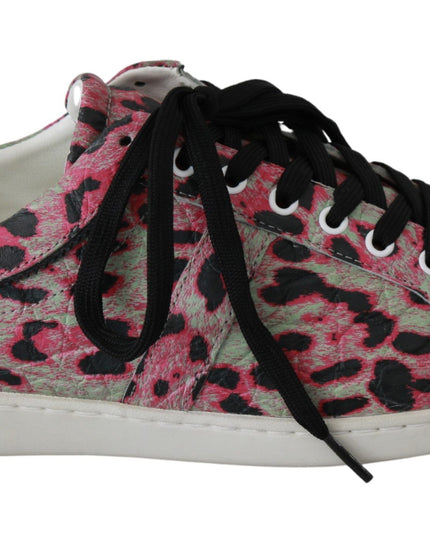 Dolce & Gabbana Pink Leopard Print Training Leather Flat Sneakers