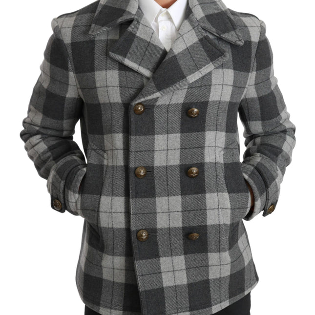Dolce & Gabbana Gray Check Wool Cashmere Coat Jacket