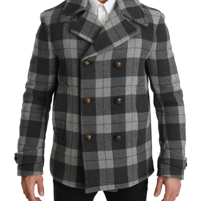 Dolce & Gabbana Gray Check Wool Cashmere Coat Jacket