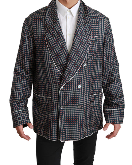 Dolce & Gabbana Navy Blue Patterned Double Breasted Coat Jacket