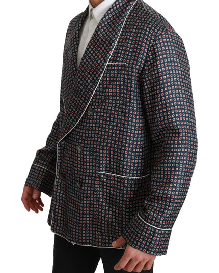 Dolce & Gabbana Navy Blue Patterned Double Breasted Coat Jacket