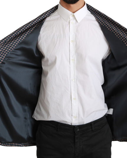 Dolce & Gabbana Navy Blue Patterned Double Breasted Coat Jacket