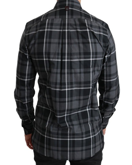 Dolce & Gabbana Gray Checkered Heart Collar MARTINI Shirt