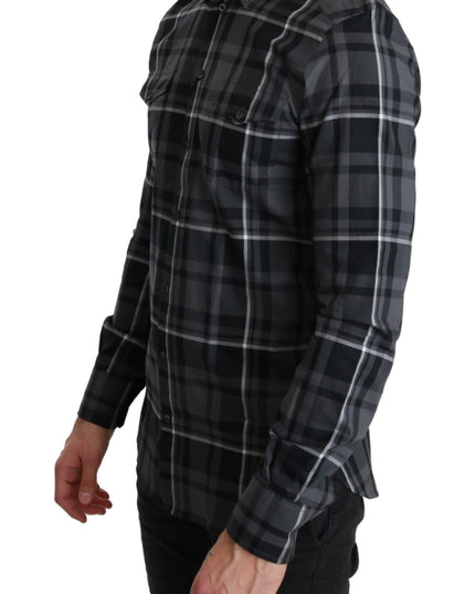 Dolce & Gabbana Gray Checkered Heart Collar MARTINI Shirt