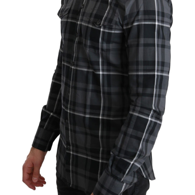 Dolce & Gabbana Gray Checkered Heart Collar MARTINI Shirt