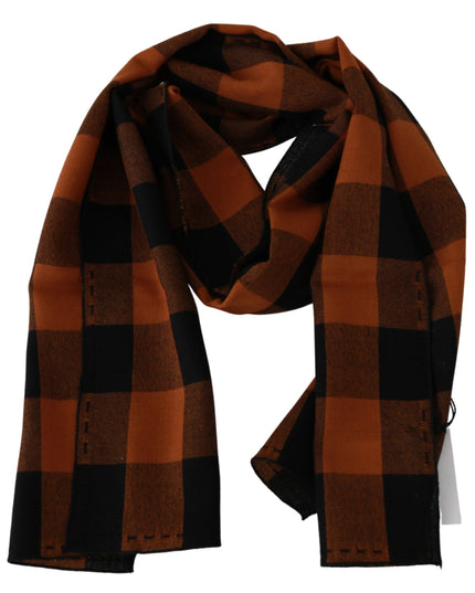 Costume National Orange Check Neck Wrap Shawl Scarf