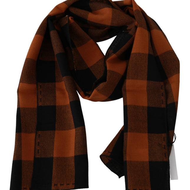 Costume National Orange Check Neck Wrap Shawl Scarf