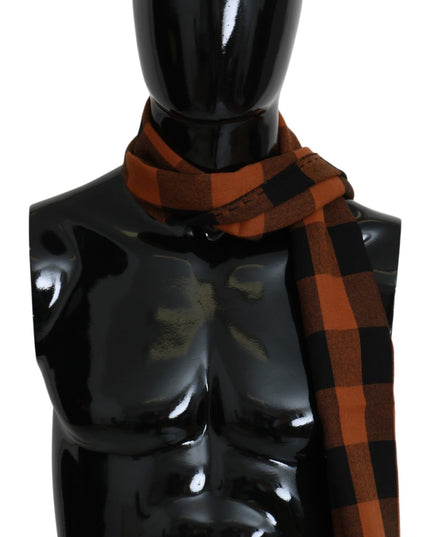 Costume National Orange Check Neck Wrap Shawl Scarf
