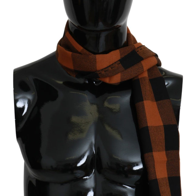 Costume National Orange Check Neck Wrap Shawl Scarf