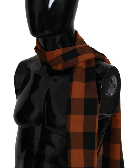 Costume National Orange Check Neck Wrap Shawl Scarf