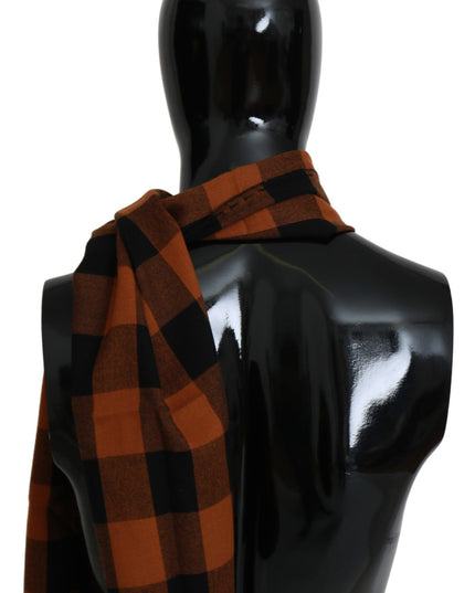 Costume National Orange Check Neck Wrap Shawl Scarf