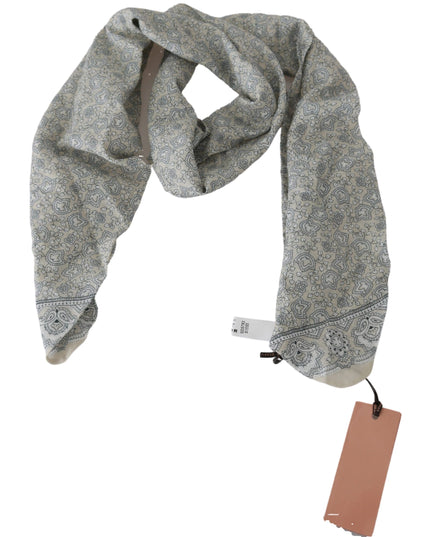 Ermanno Scervino Cotton Beige Blue Fantasy Print Scarf