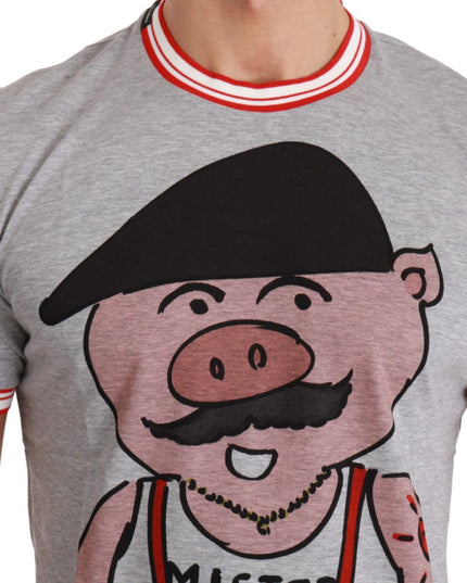 Dolce & Gabbana Gray Cotton Top 2019 Year of the Pig T-shirt
