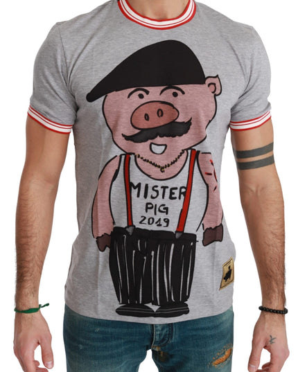 Dolce & Gabbana Gray Cotton Top 2019 Year of the Pig T-shirt