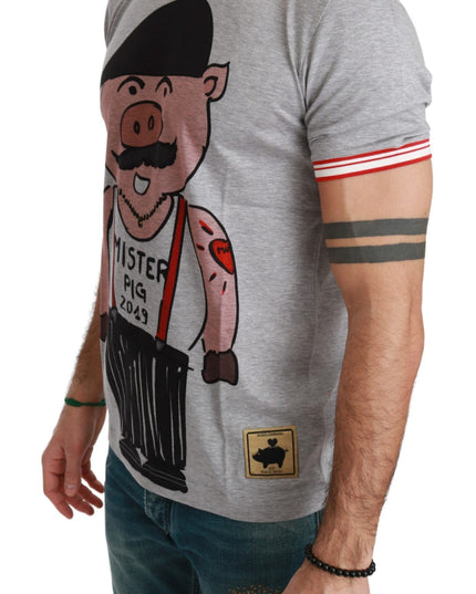 Dolce & Gabbana Gray Cotton Top 2019 Year of the Pig T-shirt