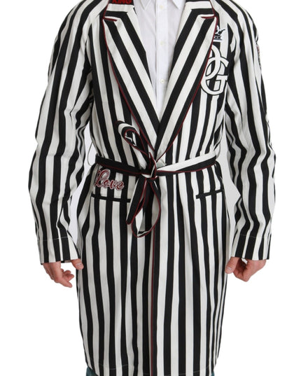 Dolce & Gabbana Black Coat Nightgown  White Cotton Robe