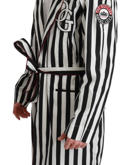 Dolce & Gabbana Black Coat Nightgown  White Cotton Robe