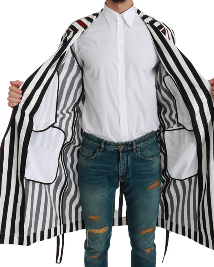 Dolce & Gabbana Black Coat Nightgown  White Cotton Robe