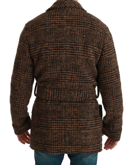 Dolce & Gabbana Brown Checkered Wool Robe Coat  Wrap Jacket