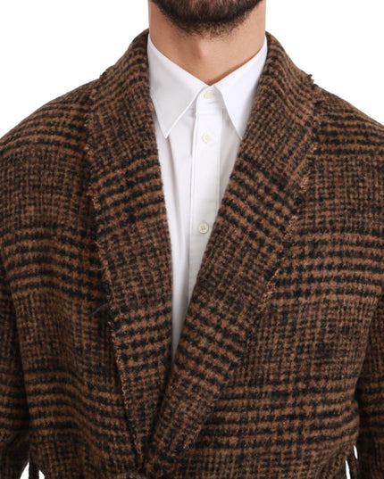 Dolce & Gabbana Brown Checkered Wool Robe Coat  Wrap Jacket