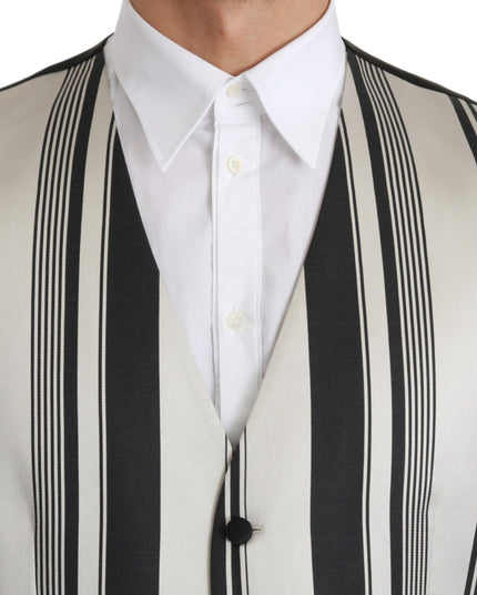 Dolce & Gabbana White Black Stripes Waistcoat Formal Vest
