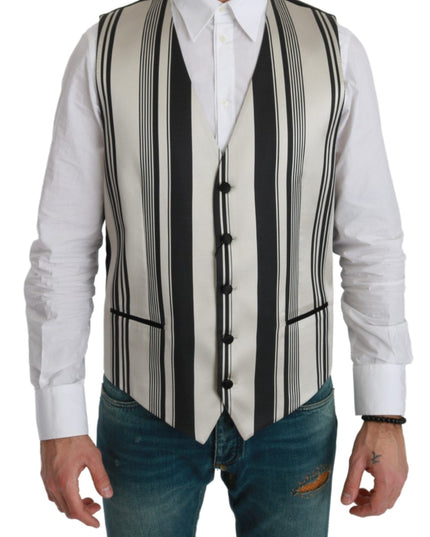 Dolce & Gabbana White Black Stripes Waistcoat Formal Vest