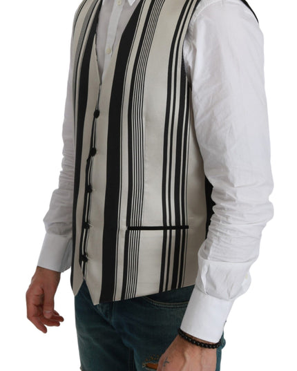 Dolce & Gabbana White Black Stripes Waistcoat Formal Vest
