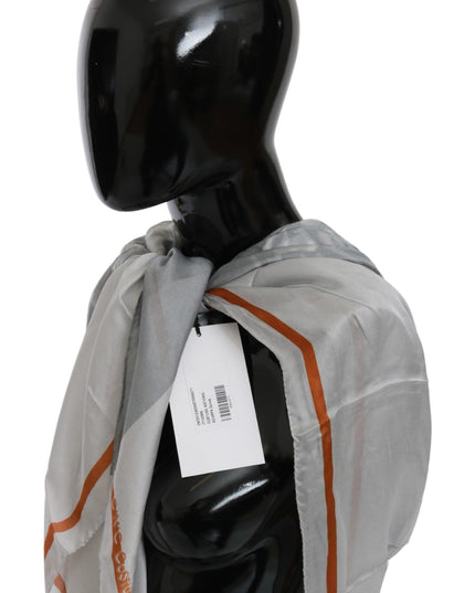 Costume National Gray Orange Silk Floral Foulard Wrap Scarf